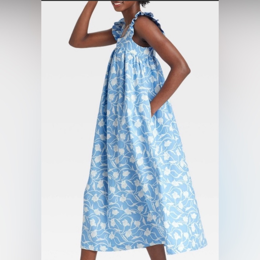 a new day Blue and White Floral Midi Dress